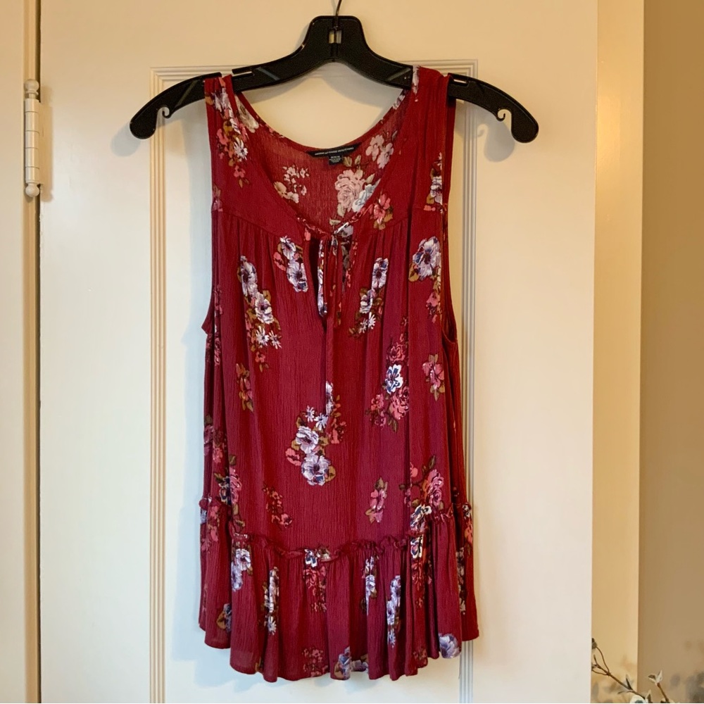 American Eagle Maroon Floral Tank